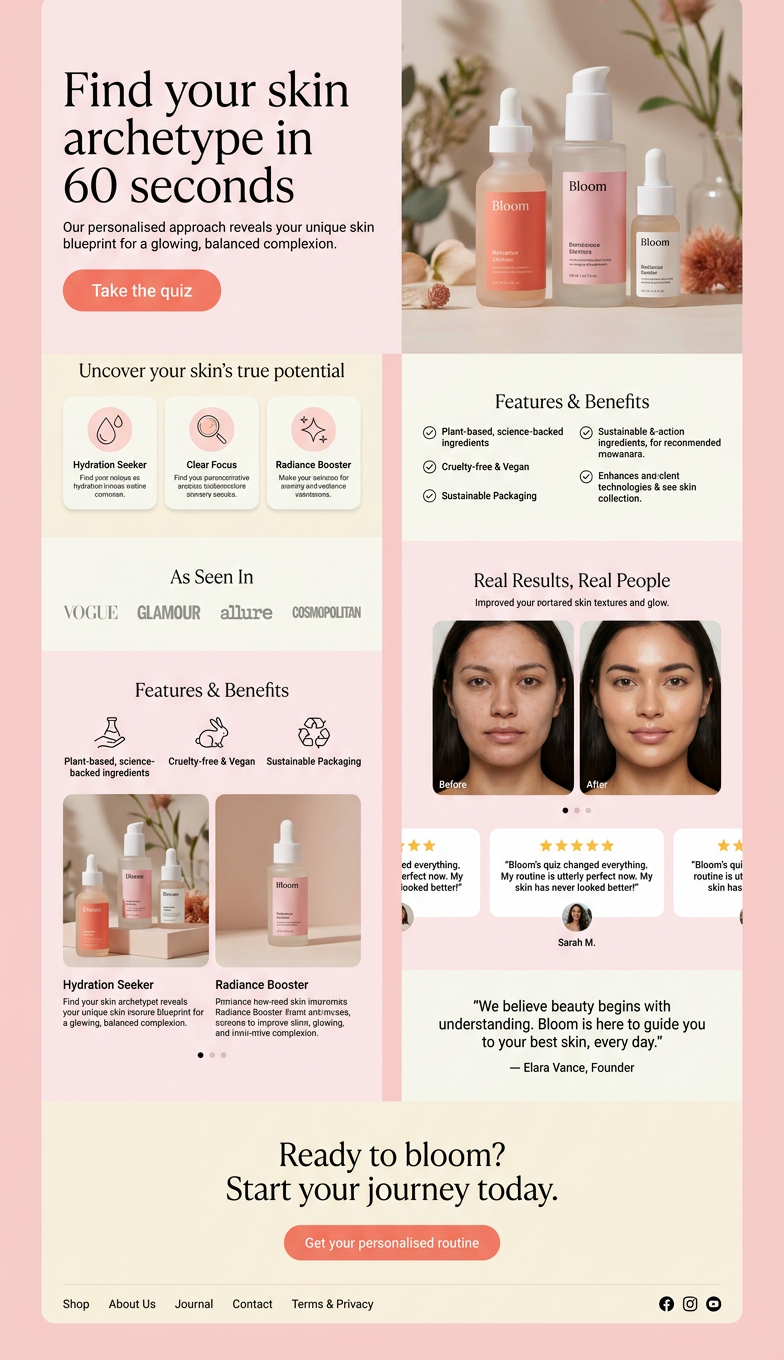 Bloom Skincare landing page