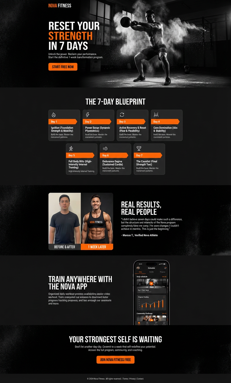 Nova Fitness landing page